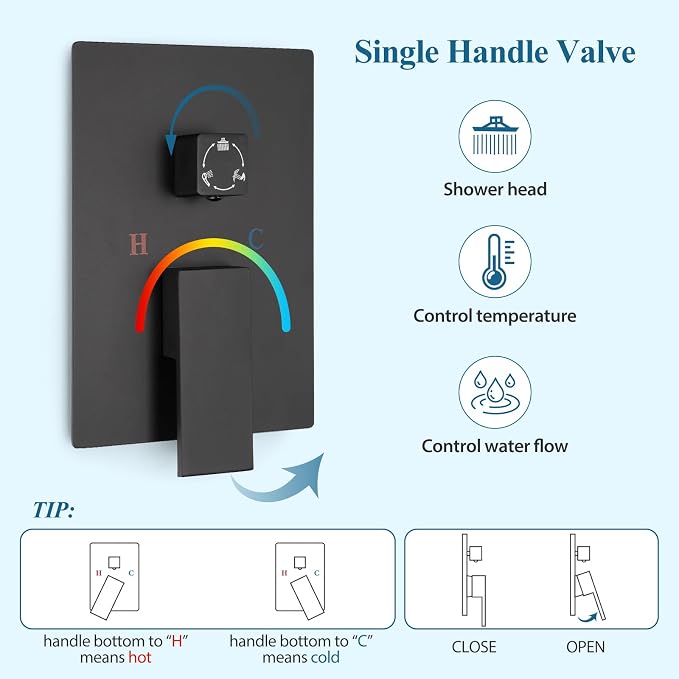 12 inch Square Shower Head and Handheld Set, Gasecoet Shower System - Image 6