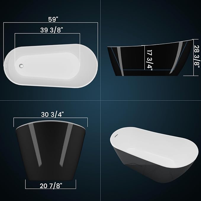 59 Inch Freestanding Acrylic Bathtub, Modern Soaking Tub - Image 2