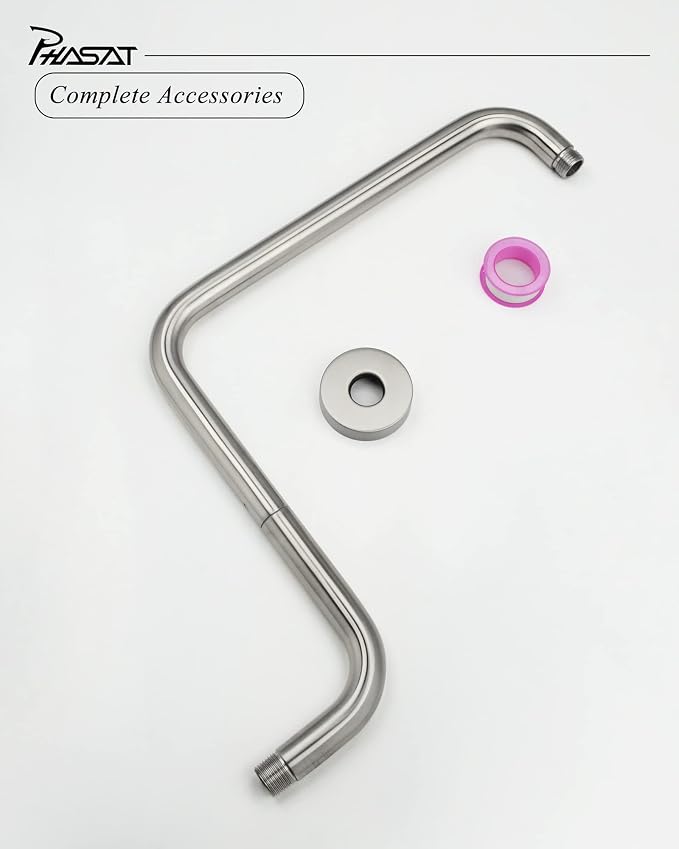 PHASAT S Shaped Shower Arm, Shower Arm Extension Brushed Nickel, High Rise - Image 6