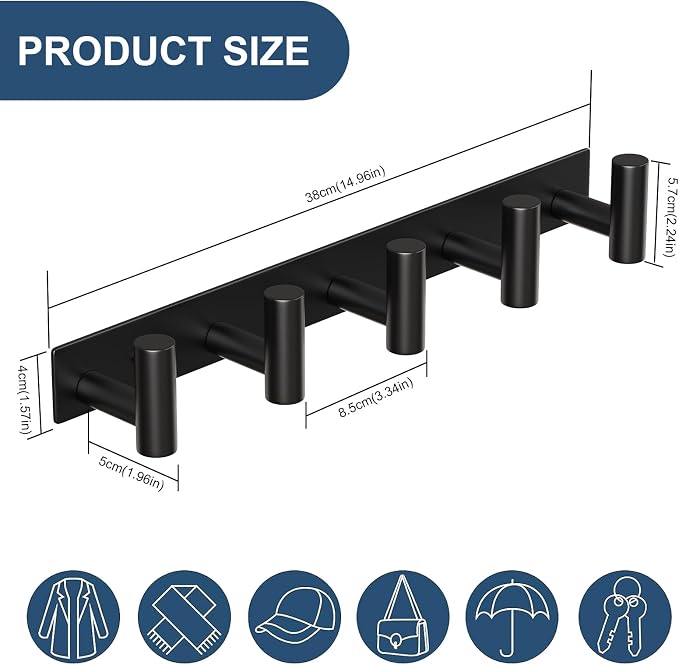 HUFEEOH Coat Hooks Wall Mount, Heavy Duty Key Holder Hat Rack Used - Image 2