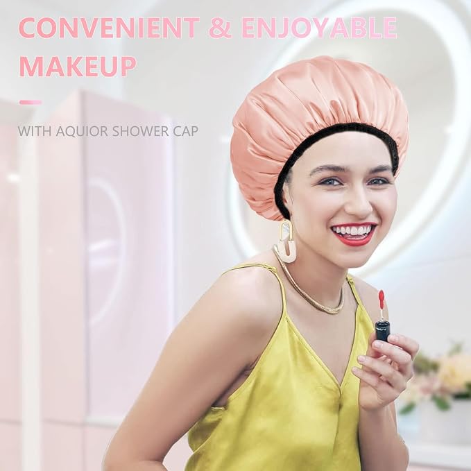 Aquior Shower Cap, Shower Cap for Women Reusable, Triple Layer Waterproof Bath - Image 5