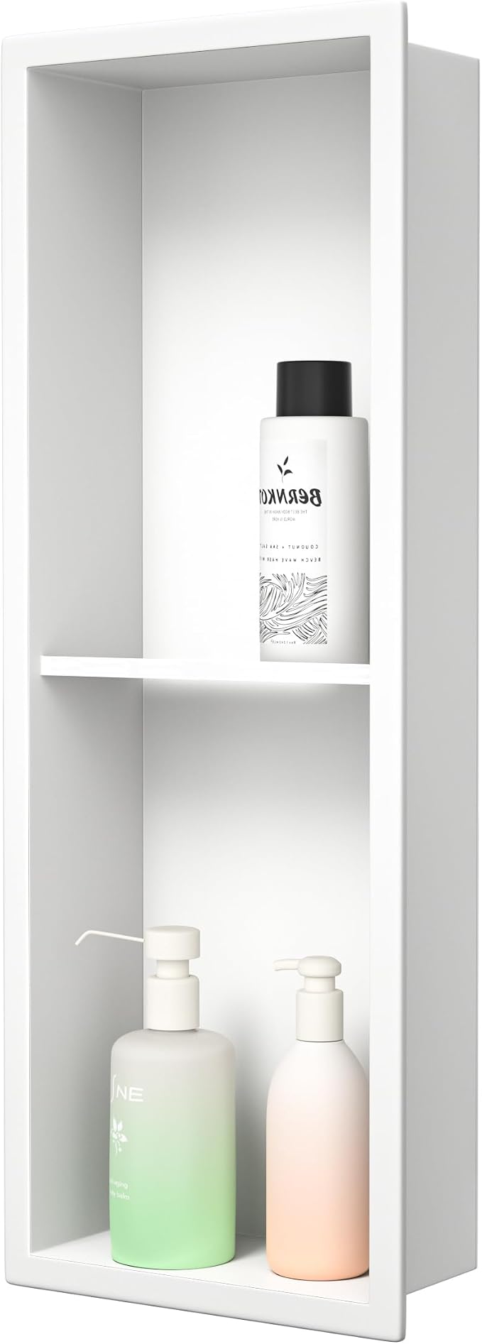 Stainless Steel Shower Niche 8"×24" White Double Shelves No Tiled Needed Niche by Bernkot