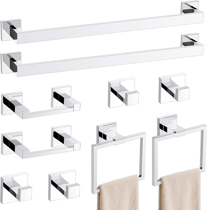 TURS 10-Piece Bathroom Hardware Accessories Set Chrome Towel Bar Holder Set by TURS