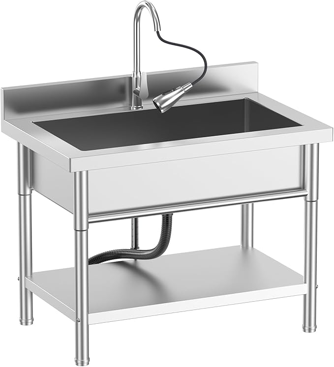 Stainless Steel Utility Sink, Cold and Hot Water Pipe, Indoor and Outdoor by PurezmMotoStainlessSteelFab