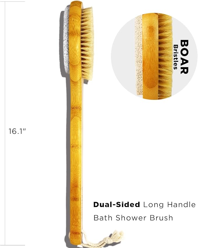 ICANdOIT 2 in 1 Long Handle Bath&Shower Brush, Bath Scrubber, Boar Bristle - Image 2