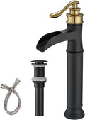 BWE Waterfall Vessel Sink Faucet Black and Gold Bathroom Faucet 1 Hole Single by BWE
