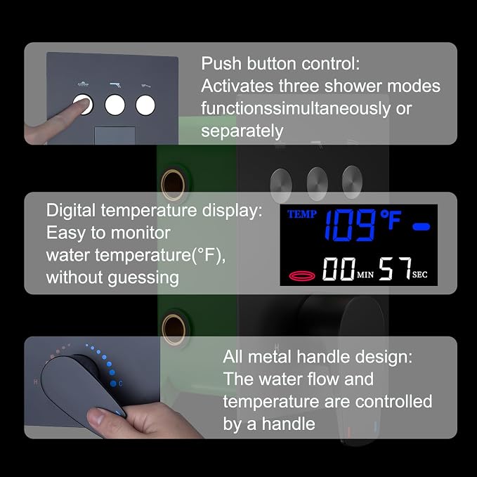 Matte Black Shower System with Body Jets, 12 inch Wall Mounted Shower Head and - Image 5