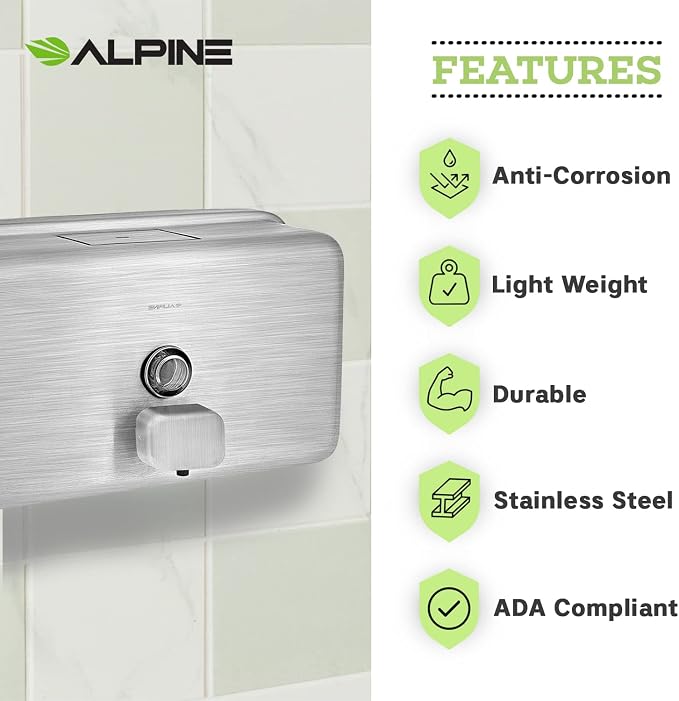 Alpine Wall Mounted Stainless Steel Liquid Soap Dispenser - Image 4