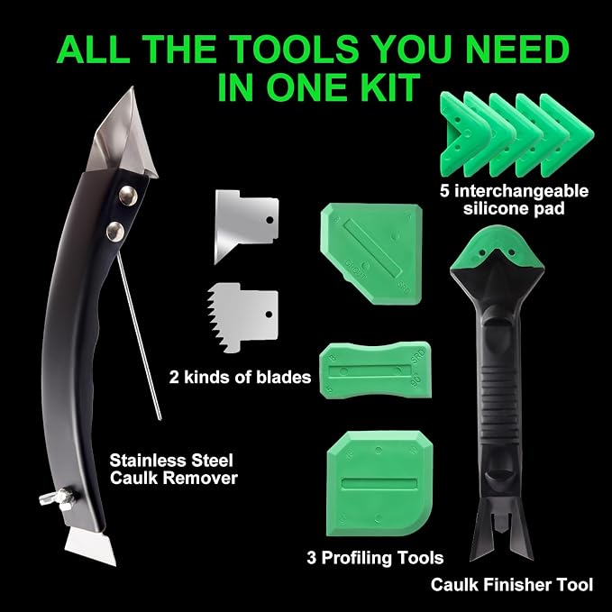Silicone Caulking Tool Kit, Stainless Steel Caulk Remover & Grout Removal Tool - Image 2