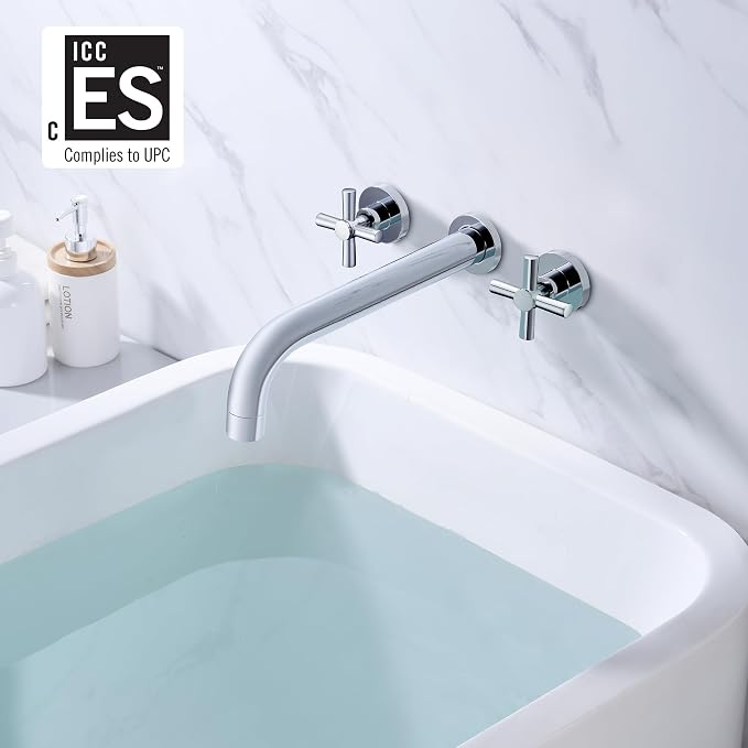 SUMERAIN Tub Filler Wall Mounted Tub Faucet High Flow Bathtub Faucet Chrome - Image 2