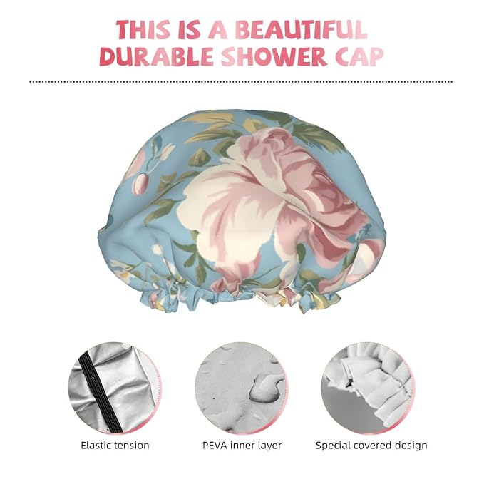 Elegant Peony Shower Cap for Women Reusable Waterproof Stylish Bath Hat Hair - Image 5