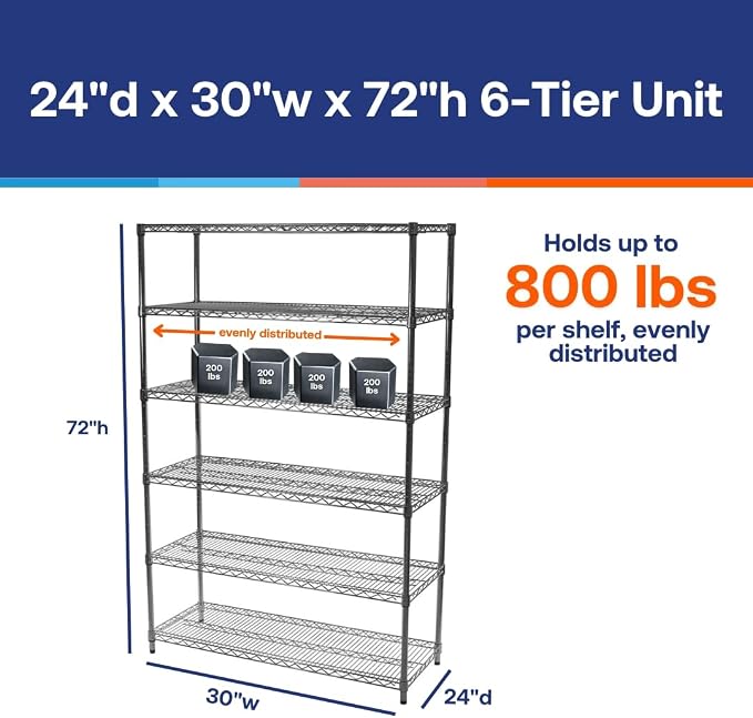 Shelving Inc. 24" d x 30" w x 72" h Chrome Wire Shelving - Image 2