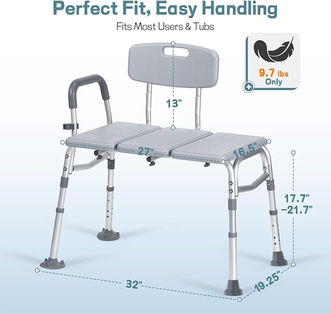 TABEKE Tub Transfer Bench for Bathtub, 500lb Shower Chair - Image 9