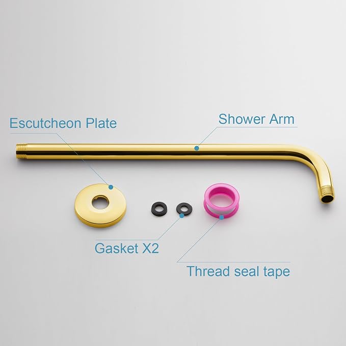 OFFO Shower Arm with Flange, 16 in Bright Gold Wall Mount Replacement Angle - Image 6