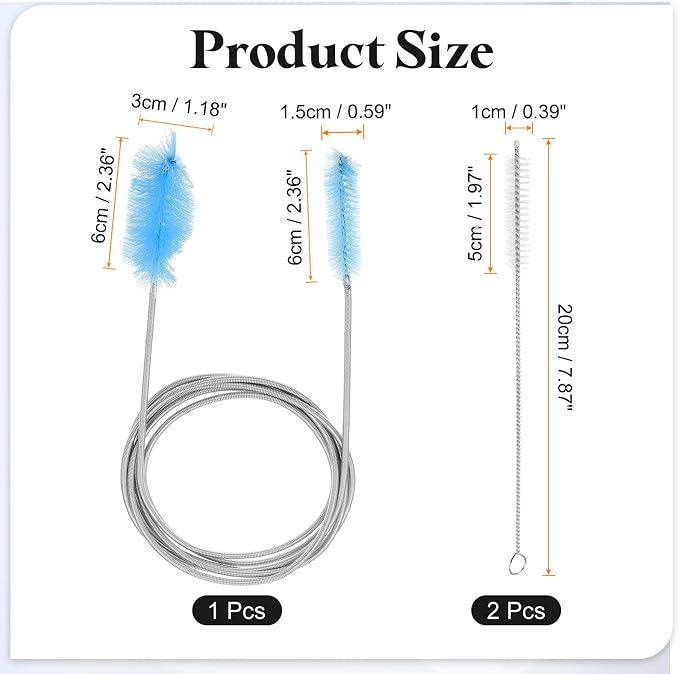HARFINGTON 3pcs Flexible Long Drain Brush Straw Cleaner Set 78.74" Stainless - Image 2