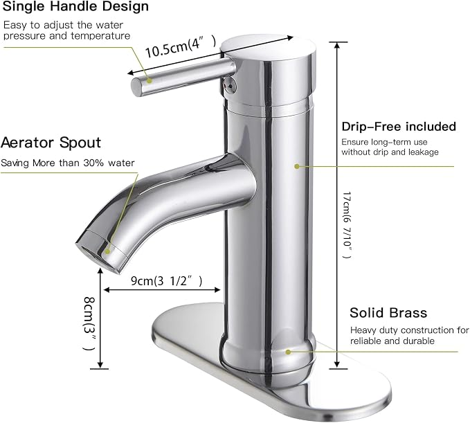 Bathroom Faucet, One Hole Single Handle Bathroom Sink Faucets Modern Vanity - Image 2