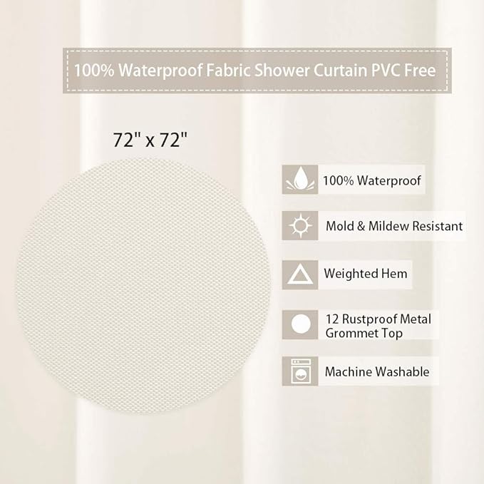 CAROMIO Hotel Quality 100% Waterproof Fabric Shower Curtain Liner - Image 2