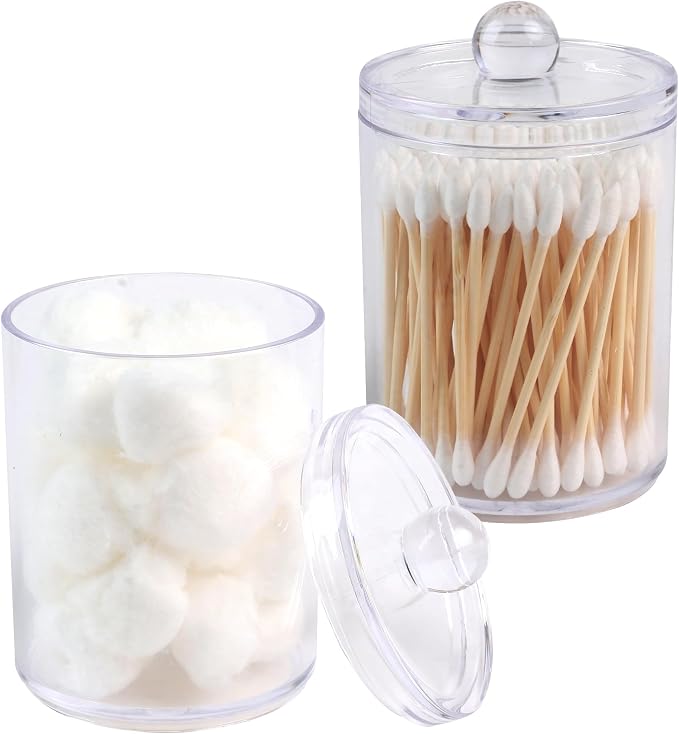 2 Pack Acrylic Qtip Holder Dispenser, Bathroom Canisters Apothecary Jar Set by Aynoo