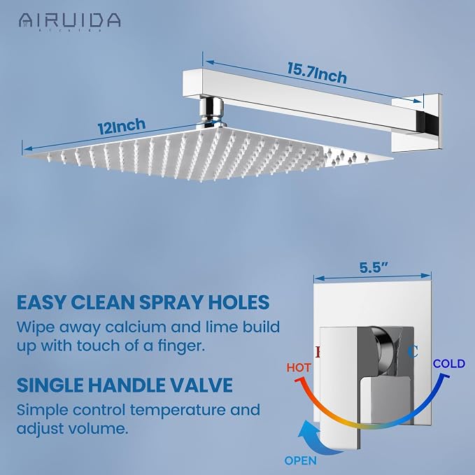 Airuida Shower Faucet Set Bathroom Rain Shower System SUS304 Stainless Steel - Image 8