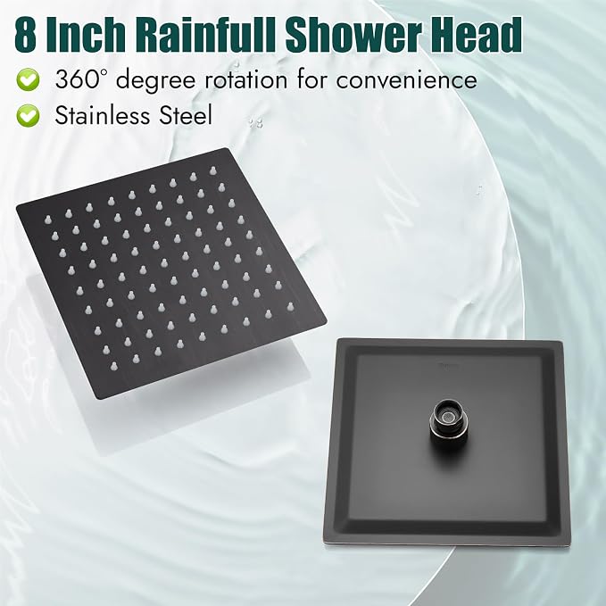 Heyalan 8 Inch Shower Head and Handle Set Square Shower Faucet Set Bathroom - Image 4