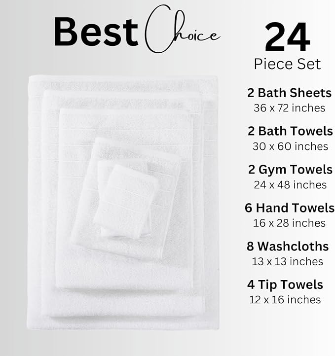 Casa Platino 24 Piece Cotton Towel Set – Ring Spun, Soft & Absorbent Towels - Image 4