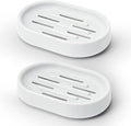 Topsky 2 Pack Soap Dish for Shower, Oval Plastic White Soap Bar Holder by HomeandKitchenNO1