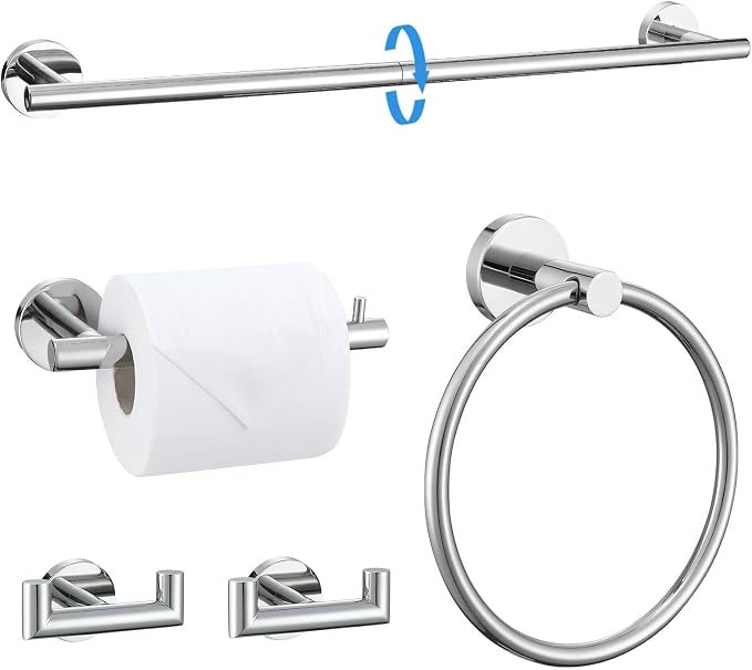 TNOMS 5-Piece Towel Bar Set Polished Chrome Bathroom Hardware Set Upgraded by TNOMS