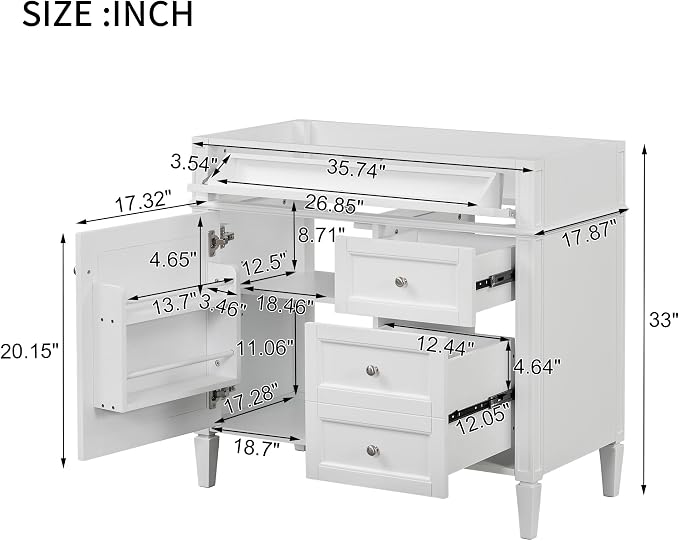 Favfurish 36" Bathroom Vanity Without Top Sink, Modern Freestanding Storage - Image 2