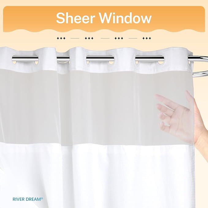 River Dream Heavyweight No Hooks Required Dotted Waffle Weave Shower Curtain - - Image 5