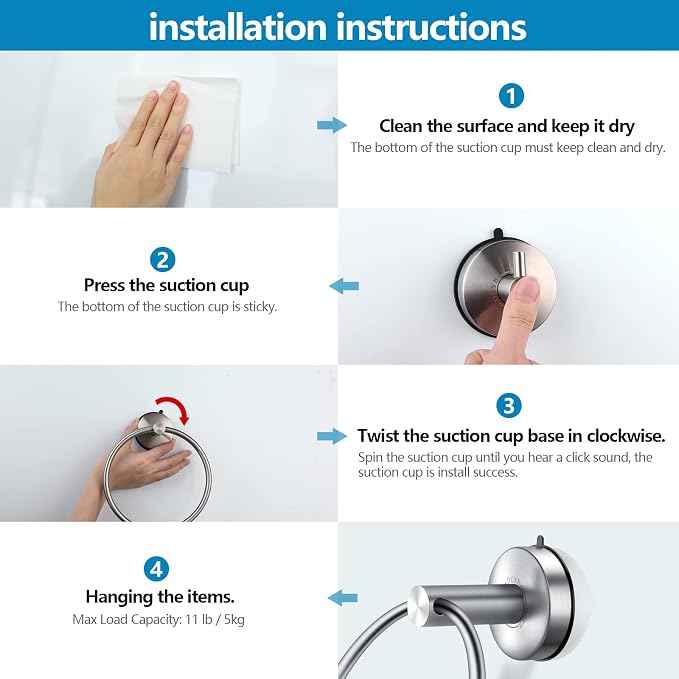 DGYB Suction Cup Hand Towel Ring Brushed Nickel Hand Towel Holder - Image 6