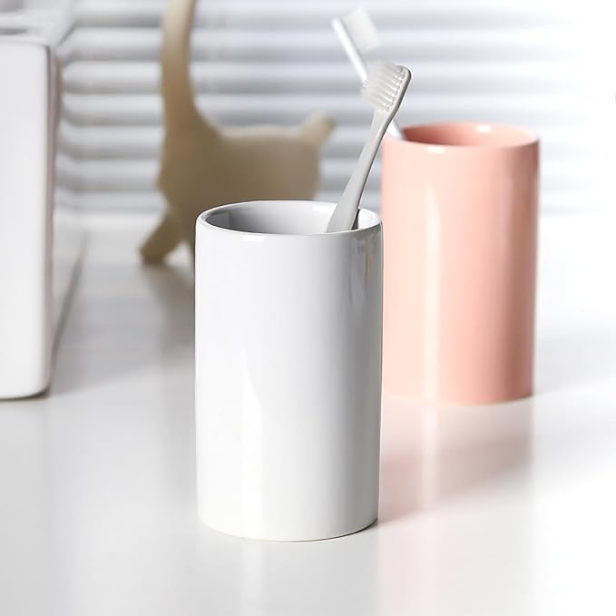White Toothbrush Holder, Ceramic Bathroom Tumbler Cups, Toothbrush Cup - Image 2