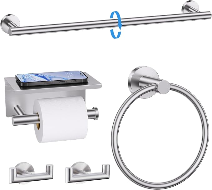 TNOMS Brushed Nickel 5 Pieces Towel Bar Set Bathroom Hardware Set Upgraded by TNOMS