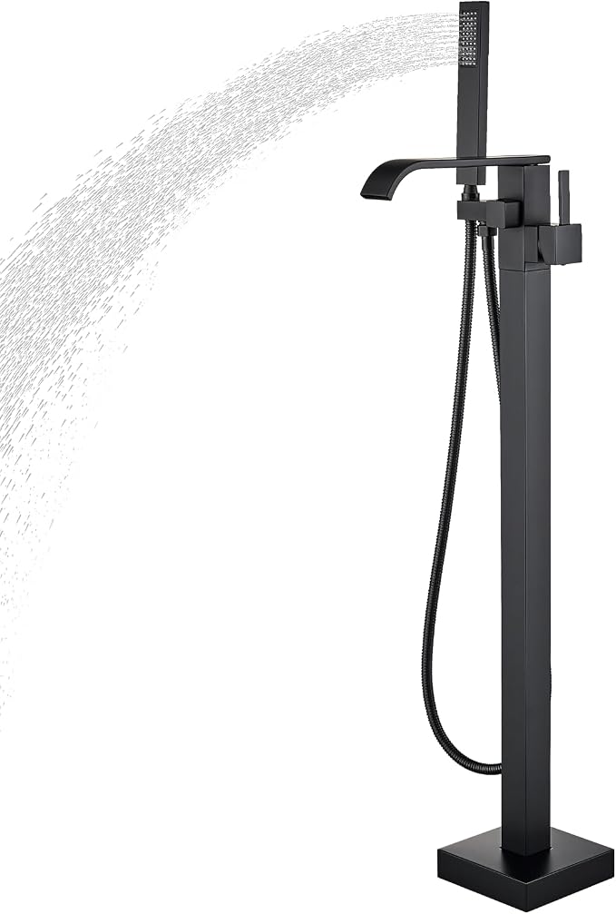 Freestanding Bathtub Faucet Matte Black Floor Mounted Tub Filler by Pafilly