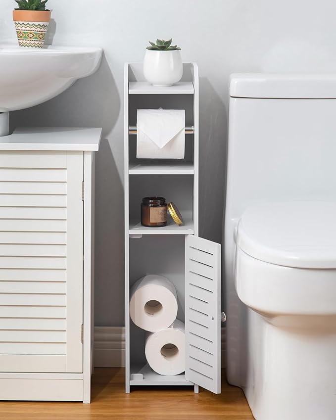 AOJEZOR Toilet Paper Holder Stand: No Drill PVC Small Bathroom Cabinet - Image 3