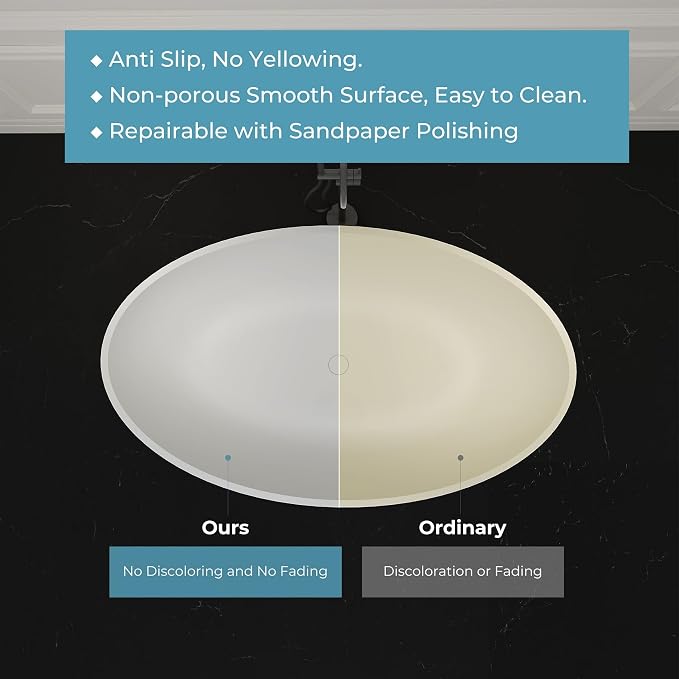 Upgraded 67" Stone Resin Freestanding Bathtub, Oval Solid Surface Extra Wide Tub - Image 8