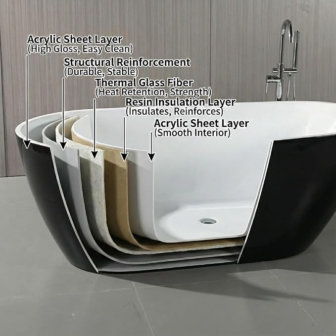 67" Freestanding Acrylic Bathtub, Deep Soaking Tub - Image 4