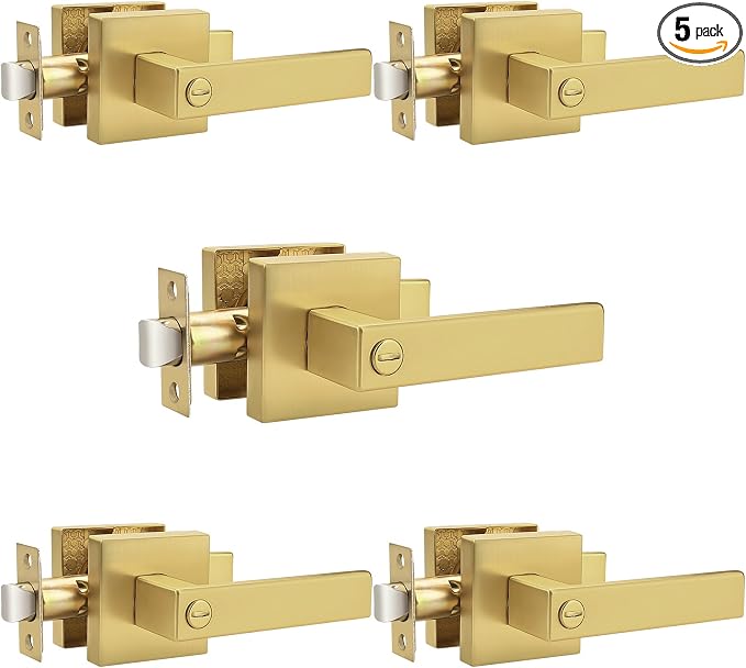 Probrico Heavy Duty Flat Gold Door Handles Square Privacy Interior Door Levers by Probrico