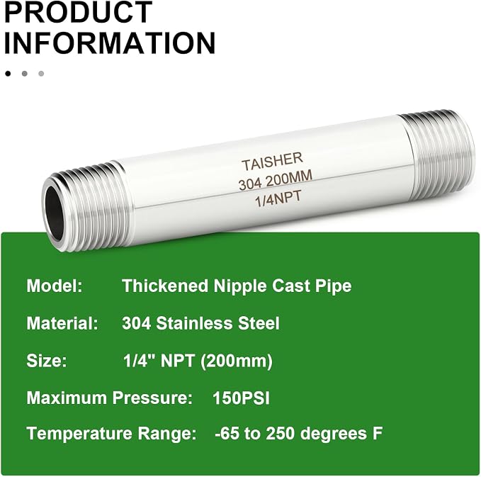 TAISHER 2PCS Stainless Steel Pipe Fittings, 1/4" NPT Male x 1/4" NPT Male - Image 5