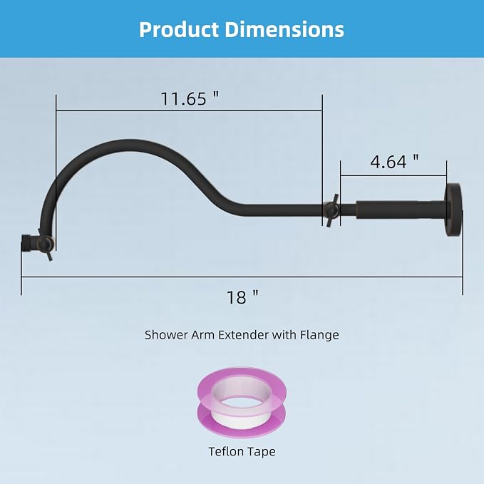 Hibbent All Metal Upgraded 18'' Shower Head Extension Arm, Shower Arm - Image 6