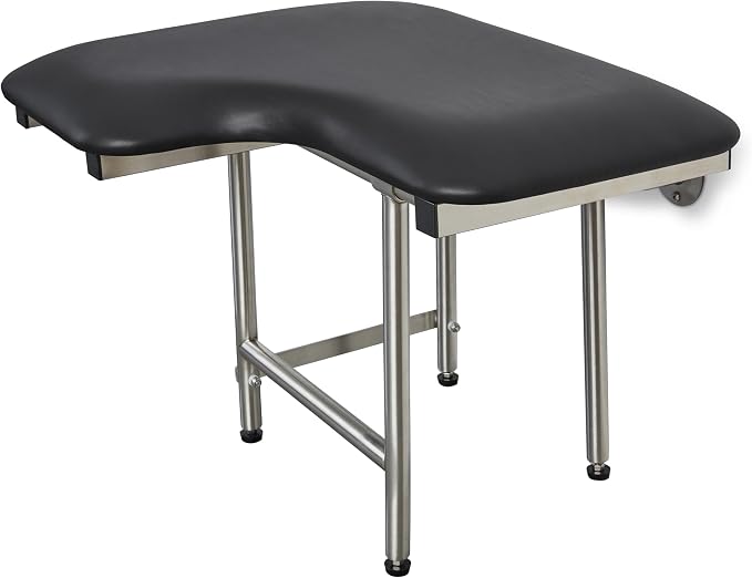32" x 22.5" Black Padded Wall Mount Folding Right-Handed Transfer Bench Shower - Image 2