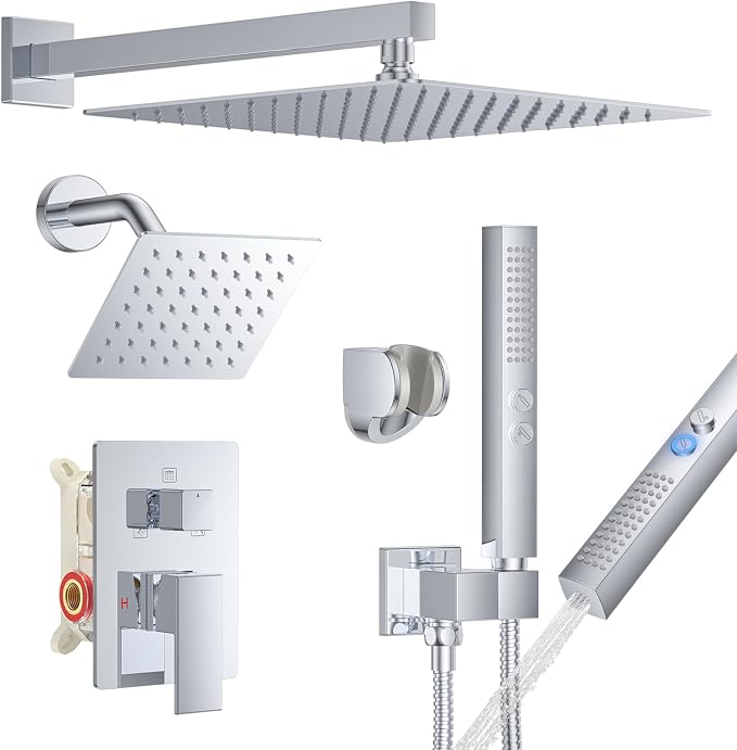 Shower Faucet Set, Wall Mount Shower System 12 and 6 Inch Dual Shower Head Set by FAROLAN