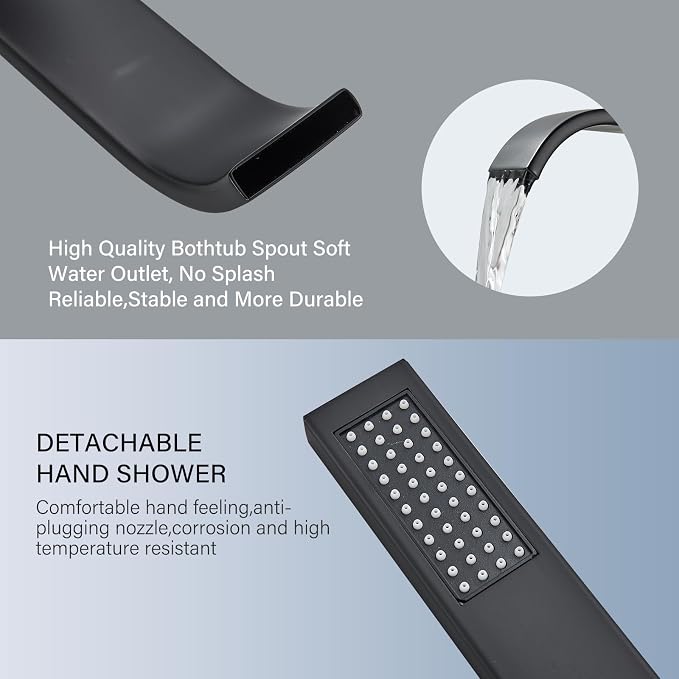 Freestanding Bathtub Faucet Matte Black Floor Mounted Tub Filler - Image 5
