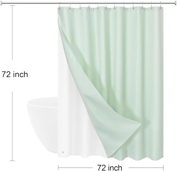 3 in 1 Shower Curtain Set, Mint Green Waffle Shower Curtain and PEVA Liner Set - Image 8