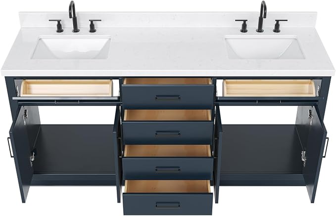 ARIEL Hepburn 72" Midnight Blue Double Vanity, 1.5" Edge Carrara Quartz - Image 4