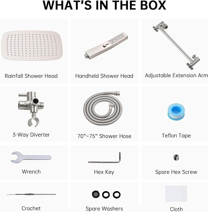 G-Promise All Metal 12 Inch Dual Square Shower Head - Image 6