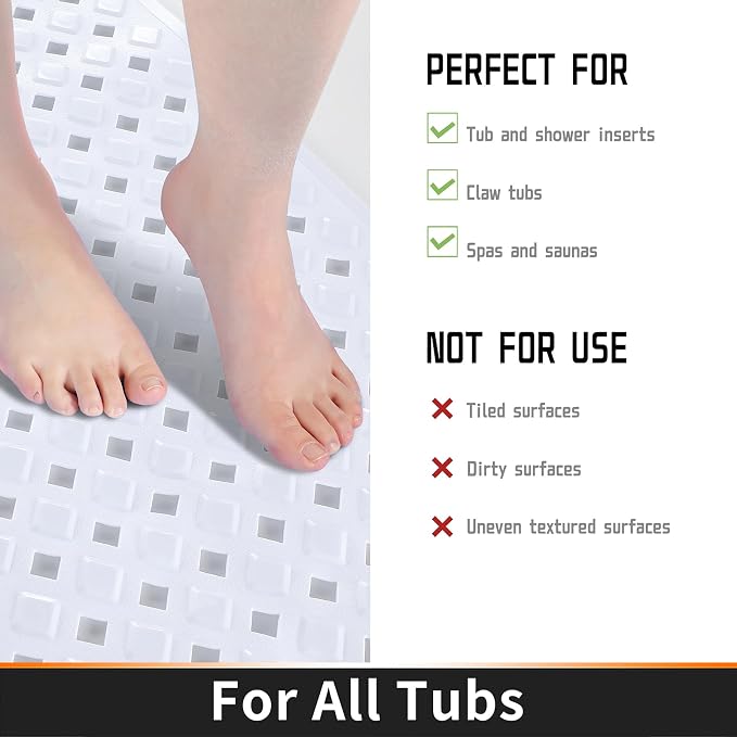 Yimobra Non Slip Bath Mat, Super Strong Suction Cups, 34.5"x15.5"Long Tub Mat - Image 4
