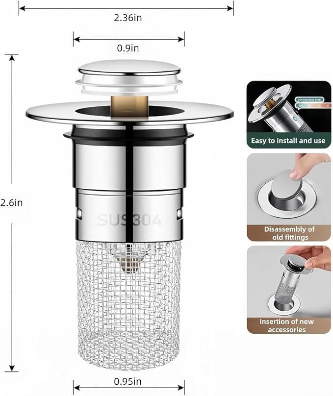 Bathroom Sink Stopper Hair Catcher, Pop-up Sink Drain Strainer - Image 2