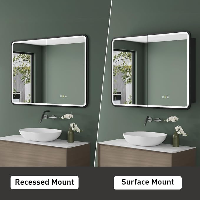 Medicine Cabinet with LED Lights and Mirror, 36 x 30 Inch Wall or Recessed - Image 8