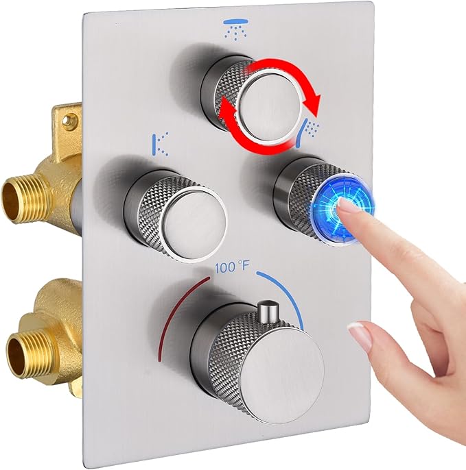 Modern Push Button 3 Way Thermostatic Shower Valve, Concealed 3 Outlet Multi by NPYSVSSS