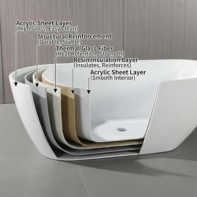 67" Freestanding Acrylic Bathtub, Deep Soaking Tub - Image 8